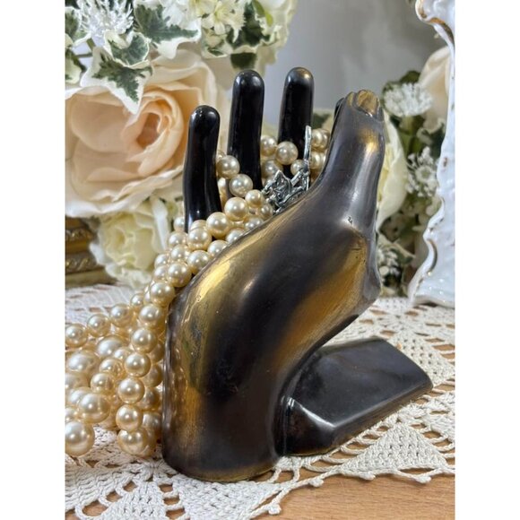 Vintage Metal Jewelry Display Hand – Mid Century Vanity Decor – Bronze Mannequin - Picture 3 of 13